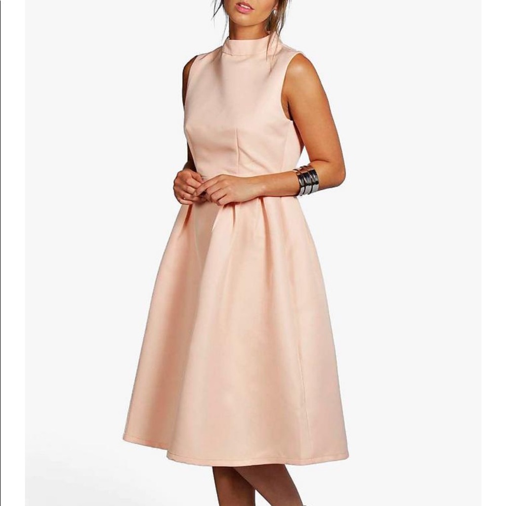 High Neck Pink Fit & Flare Dress